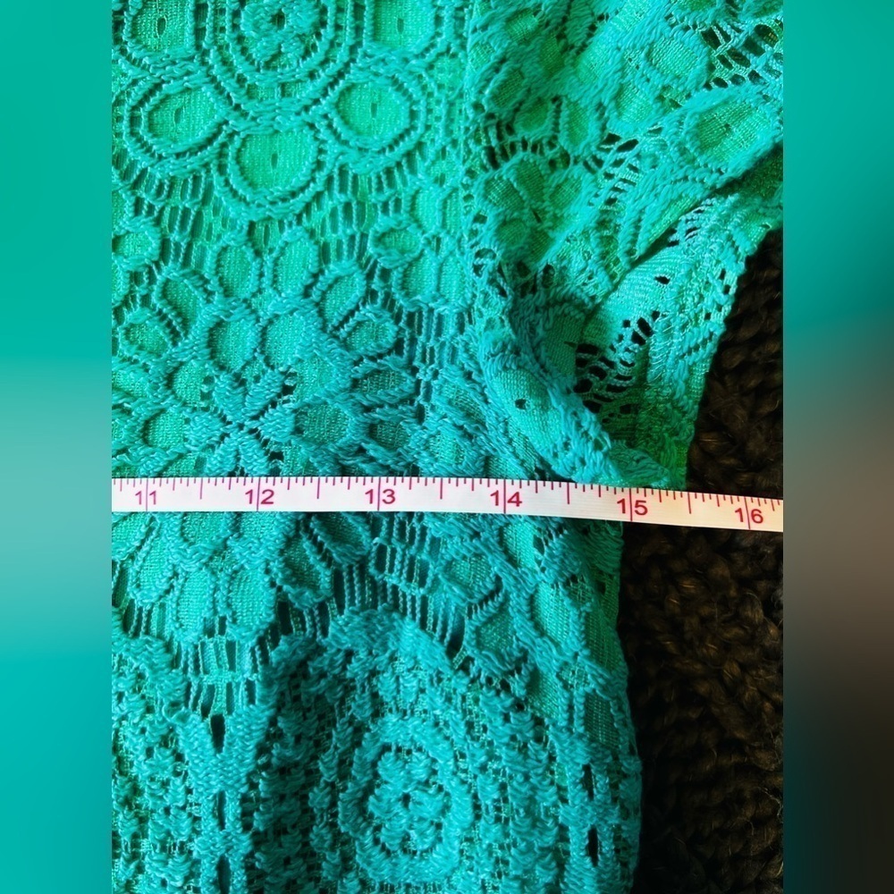 Laundry By Shelli Segal Lace Teal Crochet Dress size 0 - Picture 7 of 8